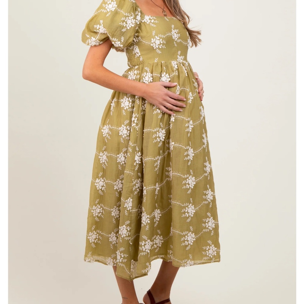 Pinkblush Olive Green Floral Midi Dress